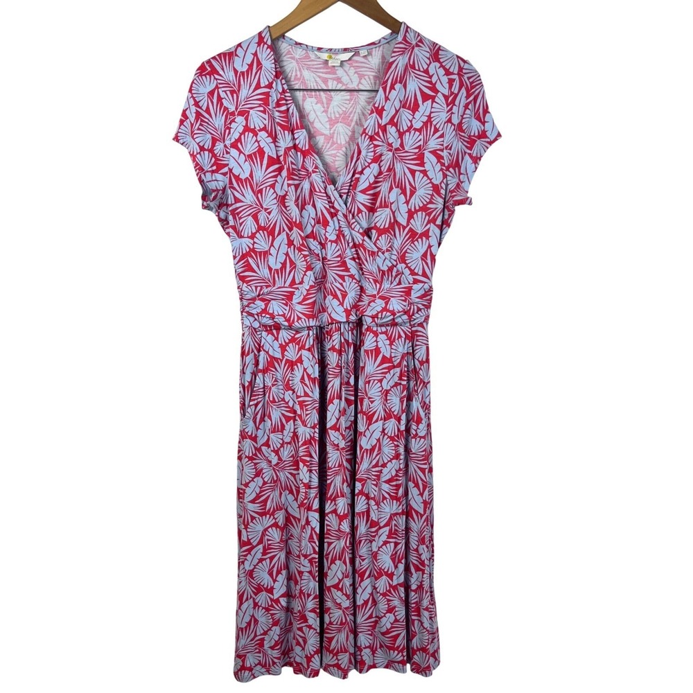 Boden Wrap Maxi Dress Tropical Red Blue Leaf Print Size 8R (L513) - Picture 2 of 7